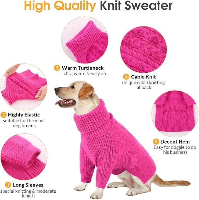 Queenmore XXL Dog Sweater, Dog Sweaters for Large Dogs Girl or Boy, Dog Christmas Sweaters XXL, Winter Big Dog Sweatshirt Knitwear, Pet Chunky Warm Coat for Small Medium Size Dogs, Fuchsia XXL