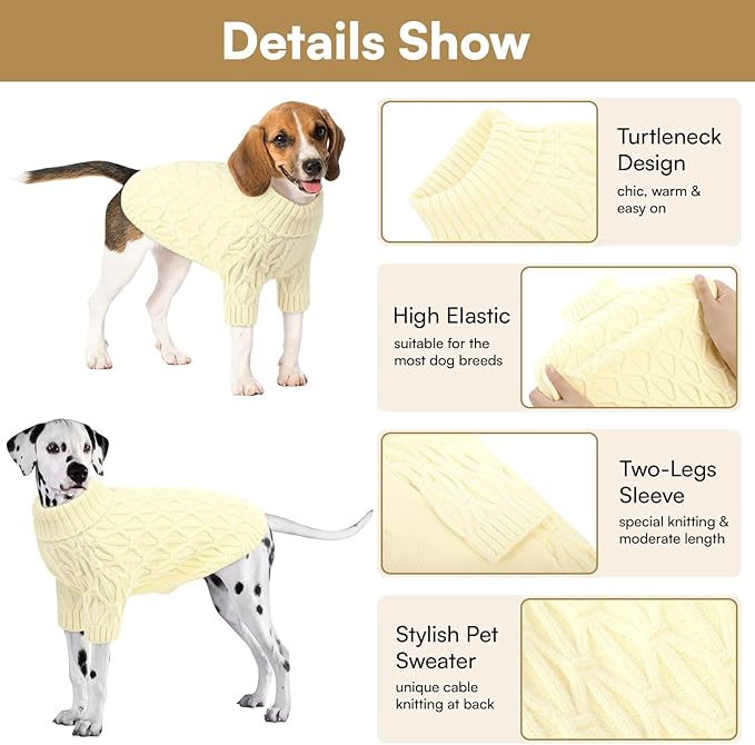 Queenmore Medium Dog Sweater,Dog Sweater for Medium Dogs Boys Girls,Christmas Sweaters for Dogs,DogSweater Knitwear Outfit,Thick Warm Pet Clothes for French Bulldog,Boston Terrier(Beige,M)