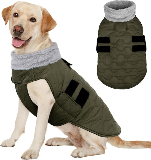 Kuoser Dog Jacket, Winter Dog Coats for Medium Dogs, Cold Weather Coats Pet Clothes, Doggie Snow Jacket for Frech Bulldog, Boston Terrier, Green L