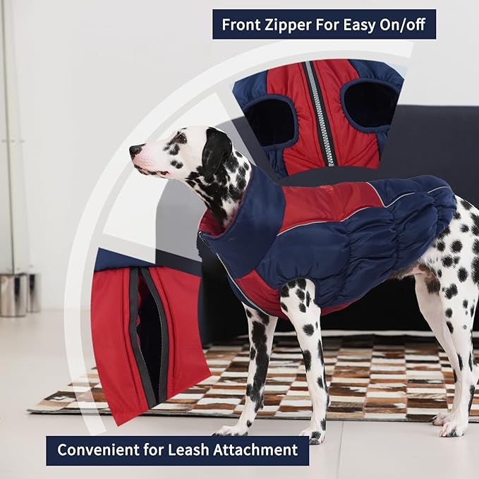 IECOii Large Dog Coat,Dog Jackets For Large Dogs Windproof Waterproof,Dog Winter Coat With Easy On Front Zipper,Thick Dog Fleece Vest With Harness Hole,Cold Weather Dog Snow Jacket For Large Dog,Large