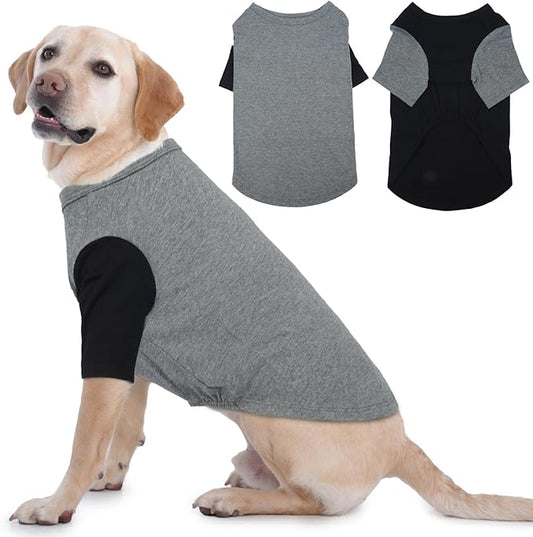 2 Pack Large Dog T-Shirts 3XL - Breathable Lightweight Cotton Clothes, Shedding Control Protect Skin Shirt for Dogs Husky, Labrador, Summer Hot Day Sleeping, Walk, Sea, Park Play, GreyBlack