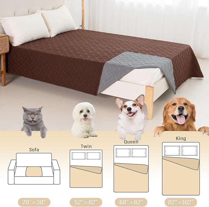 BOCTOPUG Dog Bed Cover for Pets Blankets Rug Pads for Couch Protection Waterproof Bed Covers Dog Blanket Furniture Protector Reusable Changing Pad (Dark Grey+Brown, 52"x82")