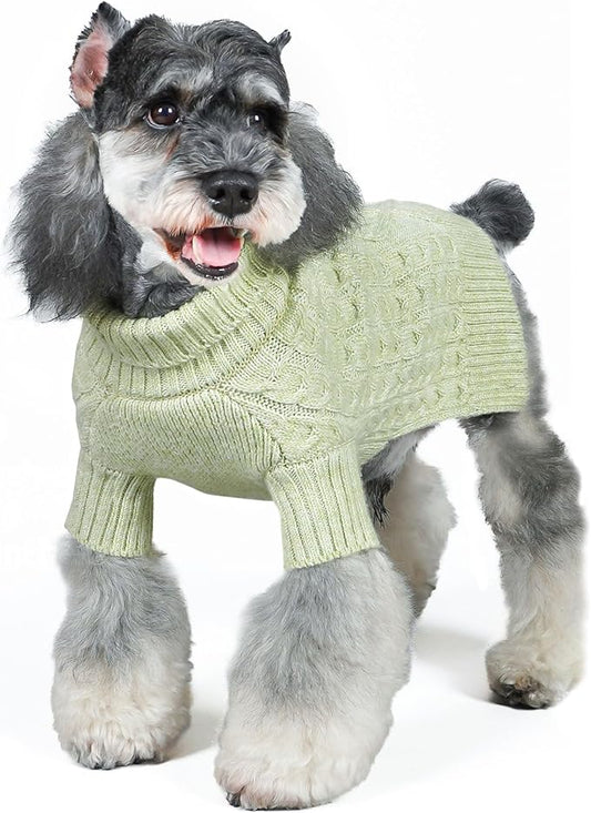 KYEESE Dog Sweater Soft Pet Coats, Long Sleeve Medium Pet Sweater with Classic Cable Knit Warm Dog Clothes Turtleneck Pet Sweater for Medium Dogs, Green, XX-Large