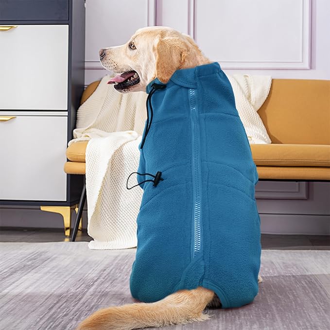 ROZKITCH Dog Long Sleeve Pajamas, Pet Windproof Warm Cold Weather Jacket Vest Cozy Jumpsuit Apparel Outfit Clothes for Large Giant Dog Walking Sleep 4XL