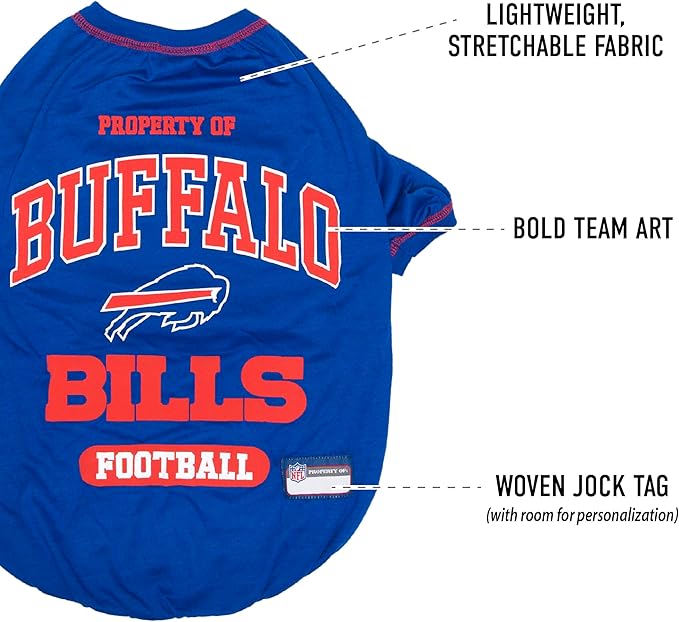 NFL Buffalo Bills Dog T-shirt Small. - Licensed Shirt for Pets Team Colored with Team Logos- Premium Stretchable Materials for the comfort of your Dog & Cat