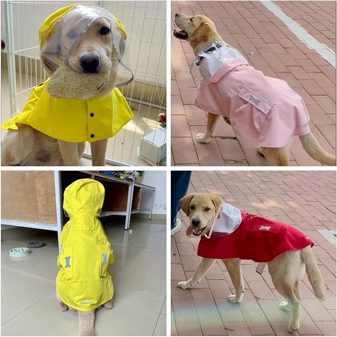 Dog Raincoat,Waterproof Rain Poncho with Hoodie, High Reflective Adjustable Pet Rain Jacket with Leash Hole for Small Medium and Large Dogs (Pink, X-Small)