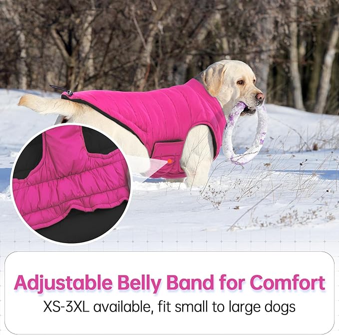 Lelepet Reversible Dog Coat Waterproof Dog Jacket Windproof Puffer Vest for Winter Warm Lightweight Coats for Small Dogs Adjustbale Hook & Loop Pet Apparel with Leash Hole, Chihuahua, Rose Red, XS