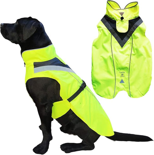 Dog Rain Coat - Waterproof, Reflective, Bright Yellow with Harness Hole (XL, Yellow)
