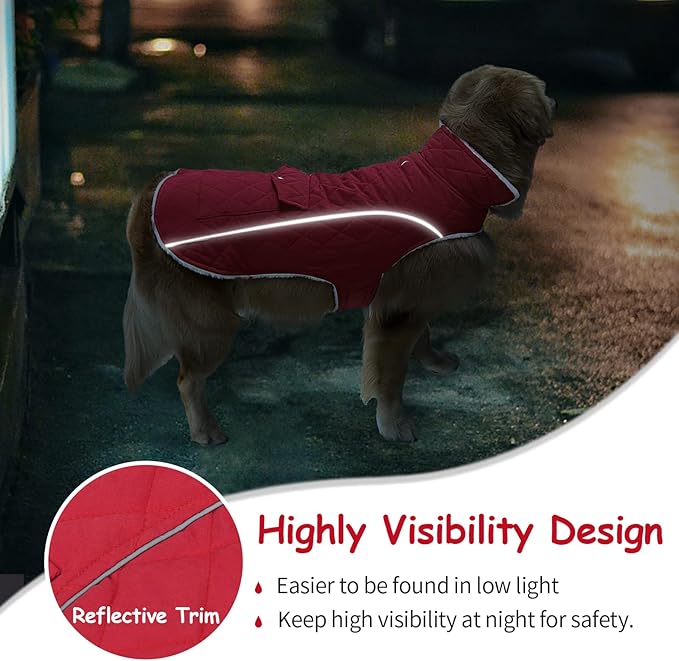 Malier Dog Winter Coat, Windproof Dog Cold Weather Coats with Real Pocket, Winter Extra Warm Pet Coat Fleece Jacket Reflective Clothes for Small Medium Large Dogs and Puppy (Red, X-Small)