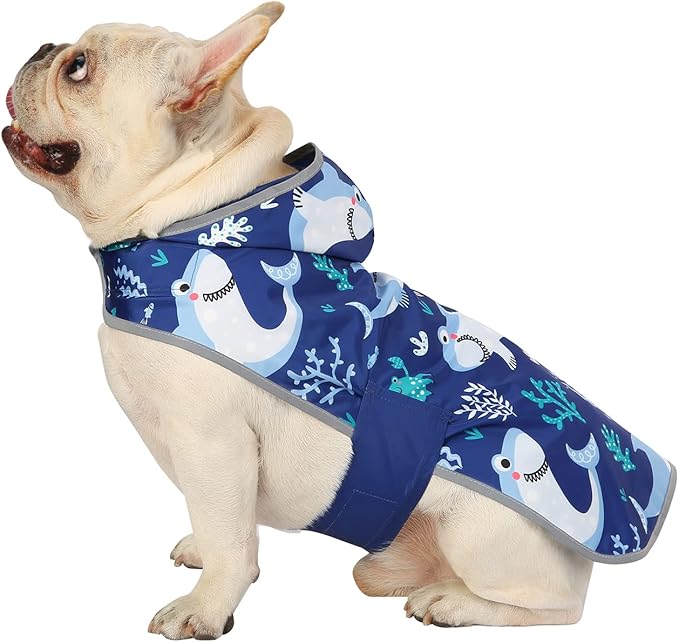 HDE Reversible Dog Raincoat Hooded Slicker Poncho Rain Coat Jacket for Small Medium Large Dogs Sharks - S