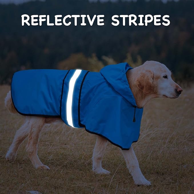 Fashion Hooded Dog Raincoat - Reflective Doggy Rain Jacket Lightweight Waterproof Dog Raincoats for Medium Dogs (Medium, Blue)