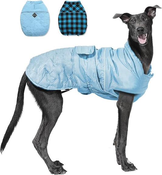 PAWZ Road Dog Winter Coat with 5 Layers Warm Material, Reversible Dog Clothes with 2 Sides, Dog Jacket Outdoor Water Repellent, (Blue Plaid 2XL)
