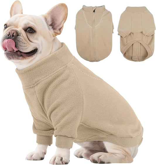 BRKURLEG Dog Sweater, Turtleneck Thick Dogs Sweatshirts Fleece Sweater, Dog Winter Coat for Small Medium Large Dogs, Pet Warm Sweaters with Zipper, Pullover Jacket with Sleeve (Light Coffee, L)