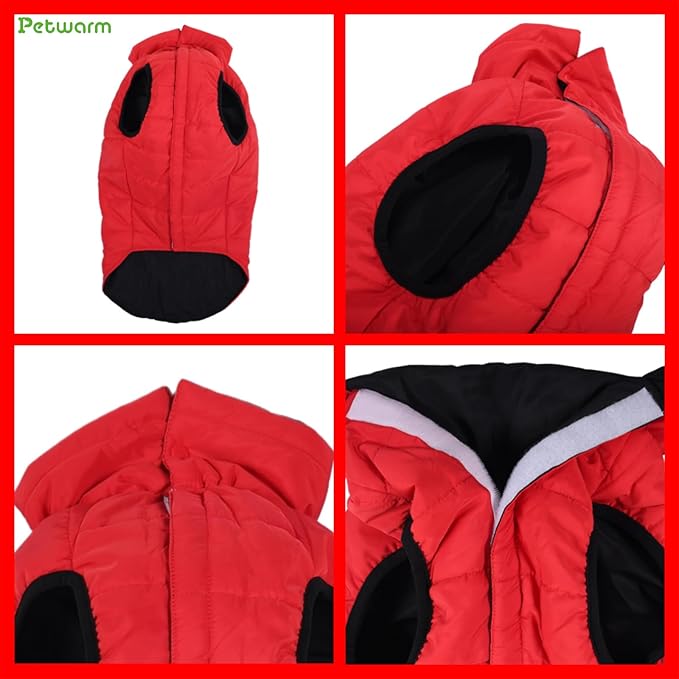 PetWarm Reversible Dog Winter Coat, Windproof Dog Puffer Vest, Soft Vest for Dogs with Hook-and-Loop Strap for Easy Dressing, Waterproof Coat for Dogs with Adjustable Fit, Red, XS
