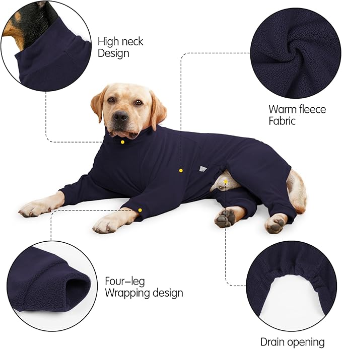 Fleece Dog Sweater for Small Medium Large Dog for Daily Run Walk Sleep Pet Winter Jacket & Windproof Clothes Coat 2XL Navy Blue