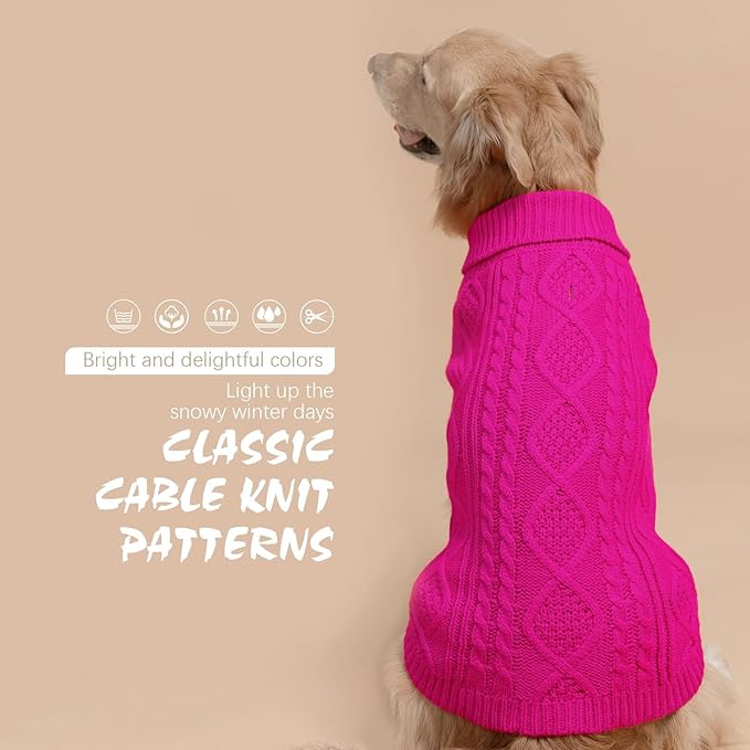 BINGPET Thermal Knitted Dog Sweater for Small Medium Large Dogs,Winter Dog Cat Coat Warm Sweartershirts Outfits,Classic Cable Knit Turtleneck Pullover Dog Jumper Coat Warm Sweartershirts