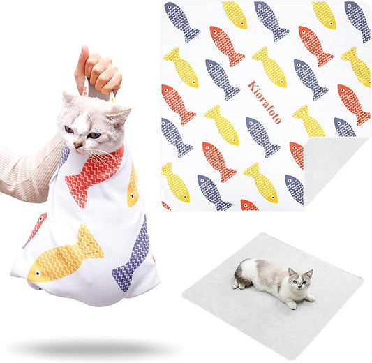 Kiorafoto 27.5" Large Cat Grooming Wrap，Self Adherent Fabric Cat Swaddle Burrito Wrap for Adult Cat & Small Dog, Anti-Scratch Cat Wrap Blanket for Medicine,Nail Trimming,Ear Cleaning,Teeth Brushing