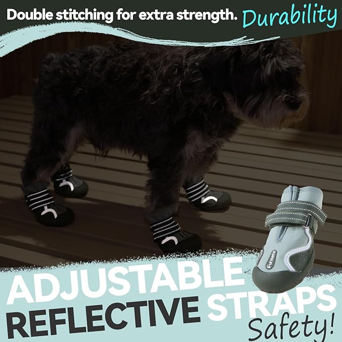 Dog Shoes for Large Small Medium Dogs,Dog Booties for Indoor Hardfloors Anti-Slip,Reflective Strip Waterproof Dog Boots & Paw Protectors for Outdoor Walking Hot Pavement,Winter Snow (Green-2)