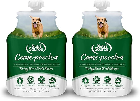 NutriSource Come-Pooch-A Turkey Bone Broth for Dog Kibble 12 Ounce (Pack of 2)