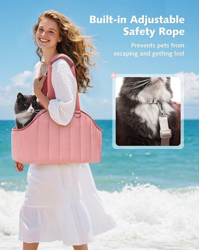Pecute Dog Purse Carrier, Dog Carriers for Small Dogs with Cotton Soft Sided, Cat Carrier with Large Pockets, Comfortable Pet Carrier for Rabbit, Suitable for Travel, Subway, Veterinary, Pink