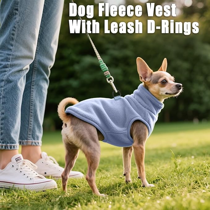 Idepet Dog Fleece Vest Sweater Zip Up Warm Pullover Dogs Jacket with D-Ring Leash Winter Cold Weater Coat Pet Sweatershirt Clothes Hoodie for Small Medium Dogs Boy Girl(Sky Blue,XL)