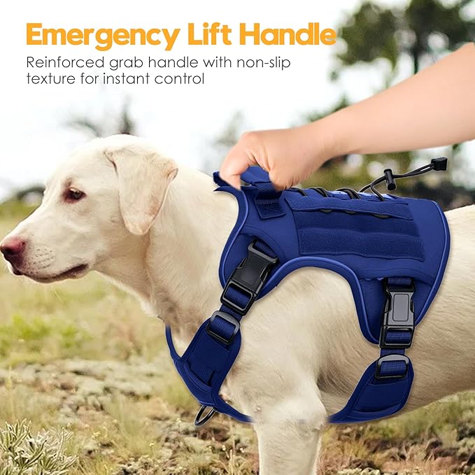 Heavy-Duty Tactical Dog Harness for Large Dogs, No Pull Adjustable Reflective Pet Vest with Molle System, K9 Military-Grade Control for Service Training, Outdoor & 10+ Breeds, Dazzling Blue, Large