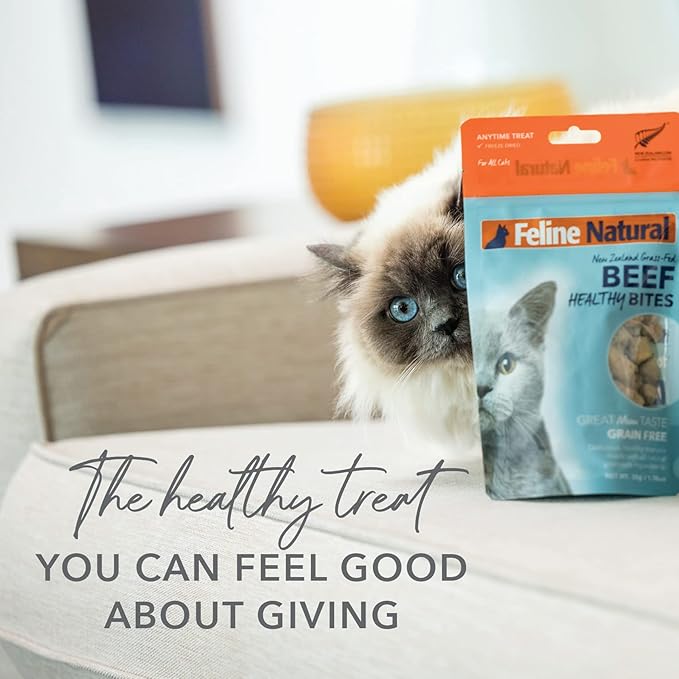Feline Natural Freeze Dried Cat Treats – New Zealand Single-Source Protein Treats for Cats - Grain-Free Healthy Cat Snacks, Beef Bites, 1.76oz