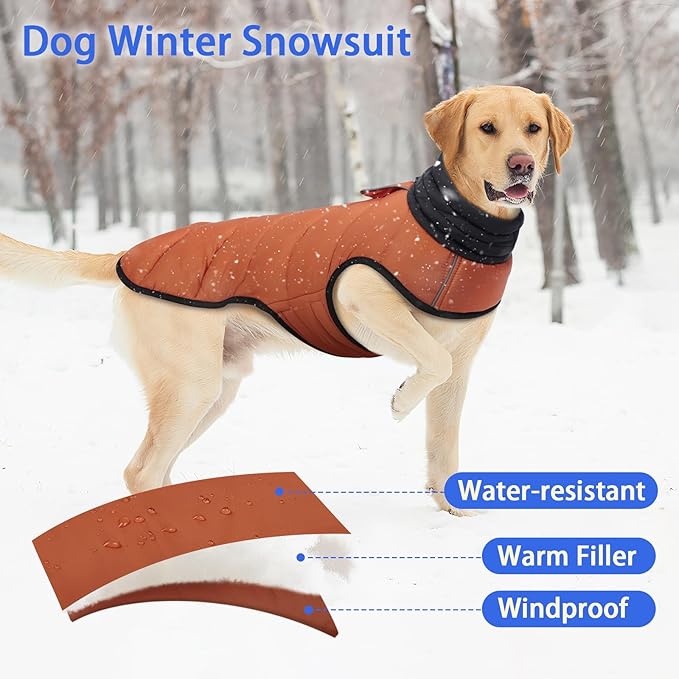 MIGOHI Lightweight Dog Coat, Windproof Dog Jacket, Puffer Jacket for Small Dogs, Padded Vest with Reflective Strips, Warm Snow Vest in Cold Weather, Easy On Hook & Loop Belly, Caramel, S