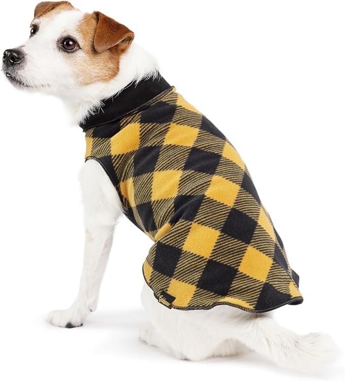Goldpaw Duluth Double Fleece Dog Sweater Vest for Medium Dogs - Soft, Stretchy Dog Fleece - Warm Pet Jacket for Fall and Winter - Pet Outerwear - Machine Washable - Gold Buffalo Check/Black - Size 20