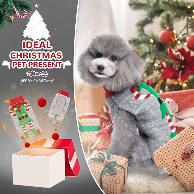 PETCARE Dog Christmas Sweater Ugly Elf Clown Cat Sweater Vest Pet Jumper Grey Green Holiday Dog Clothes Puppy Sweaters for Small Medium Large Dogs Cats Fall Winter Outfits Xmas Dogs Costume,Medium
