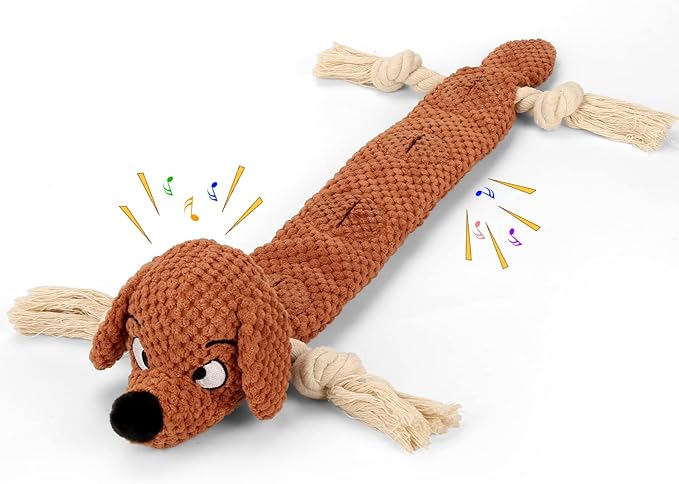 Dog Toys,Squeaky Dog Chew Toy with Crinkle Paper,Interactive Tough Plush Rope Toys for Small Medium Large Dogs with Gift Boxes