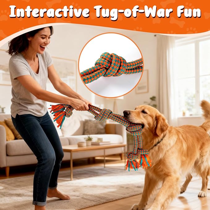Heavy-Duty Dog Rope Toy — 6-Knot Super-Strength Fiber Tug Rope, Ideal for Powerful Chewers The First Super-Fiber Durable Chew Toy, Specifically Designed for Large and Medium-Sized Dogs (Small)