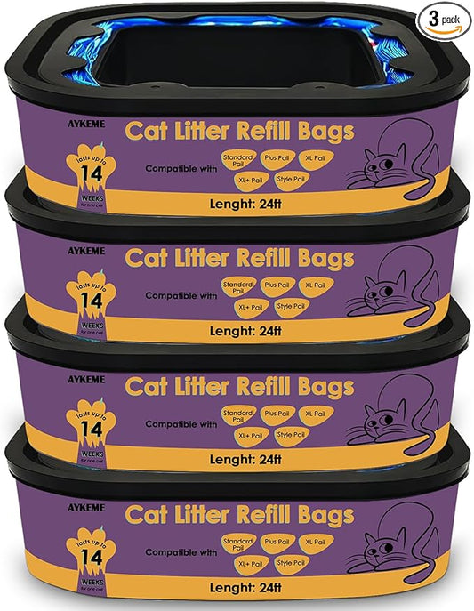 Cat Litter Refill Bags Cartridge Compatible with Genie Litter Standard, Plus, XL and XL+ pails,Lasts Up to 14 Weeks Per Cat (4 Pack)