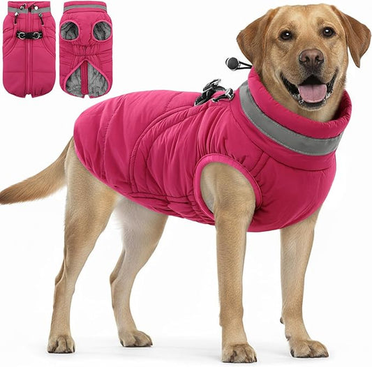 SAWMONG Dog Coat, Warm Dog Winter Coat, Waterproof Fleece Jacket, Cold Weather Dogs Jacket (2XL,Rosered)