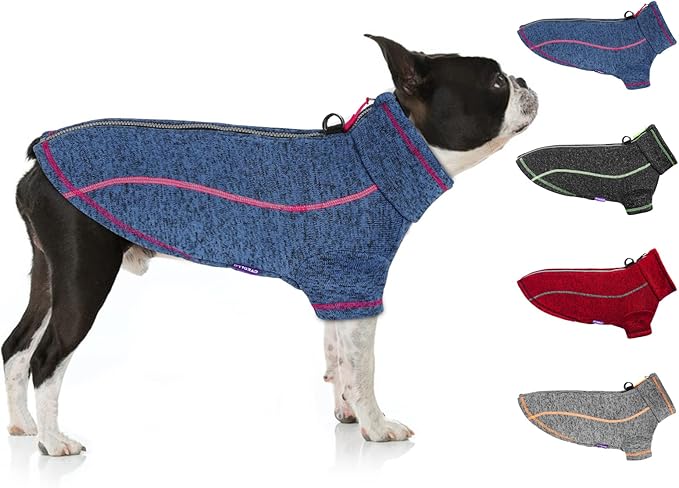 cyeollo Dog Coat Fleece Dog Sweater Reflective Jackets with D Ring Warm Lightweight Doggie Sweaters Zip Up Pet Clothes for Small Dogs