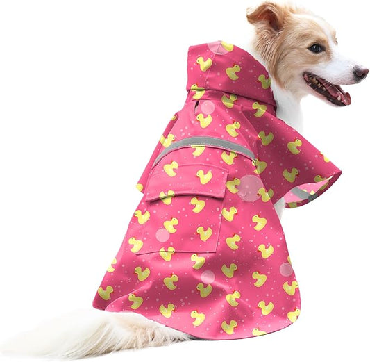 NACOCO Large Dog Raincoat Adjustable - Pet Rubber Ducks Yellow Water Proof Clothes Lightweight Rain Jacket Poncho Hoodies with Strip Reflective Pink (Pink XXXL, Yellow Duck)