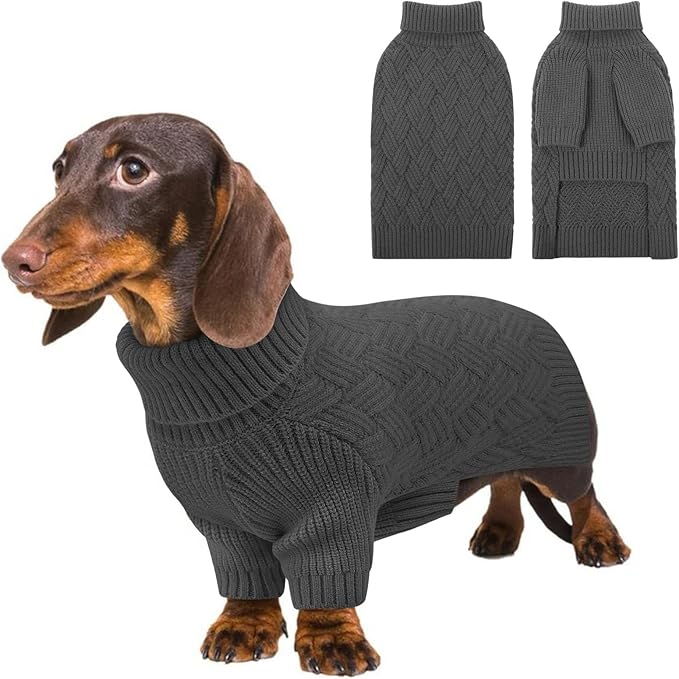 KOESON XS Dog Sweater Girl and Boy, Warm Extra Small Dog Sweater, Thick Halloween Dog Sweaters, Turtleneck Sweaters for Chihuahua, Yorkie, Puppy Winter and Fall Knitwear with Sleeves, Grey, XSmall