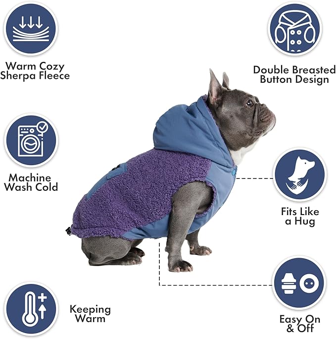 Spark Paws Reversible Dog Sweater, Sherpa Vest with Warm Fleece Lining, Warm Coat for Winter, Suitable for Small Medium, Large, XL XXL Dogs - Purple and Navy Blue - XL