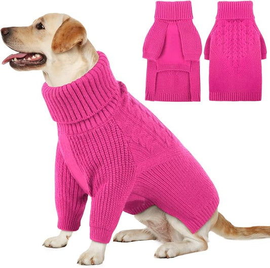 Queenmore XXL Dog Sweater, Dog Sweaters for Large Dogs Girl or Boy, Dog Christmas Sweaters XXL, Winter Big Dog Sweatshirt Knitwear, Pet Chunky Warm Coat for Small Medium Size Dogs, Fuchsia XXL