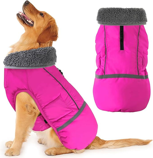 Dogcheer Warm Dog Coat, Christmas Dog Jacket Waterproof Puppy Winter Coat with Buckles, Reflective Adjustable Pet Snow Jacket Turtleneck Fleece Sweater for Small Medium Large Dogs - Pink, 3XL