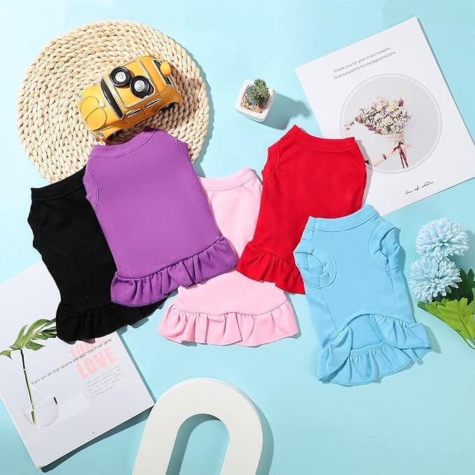 6 Pieces Dog Dresses Shirt Skirt Sleeveless Dress Breathable Pet Shirts with Ruffles Puppy Sundress Outfits for Dogs and Cats (XS Size)
