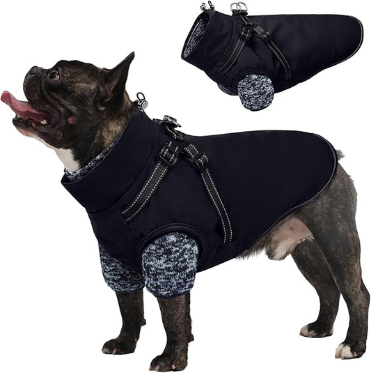 Lelepet Dog Coat 3 in 1 Waterproof Dog Winter Jacket with Harness Built in Windproof Snow Jakcet with Detachable Fleece Sweater Lining Reflective Thermal Cold Weather Coats for Small Medium Large Dogs