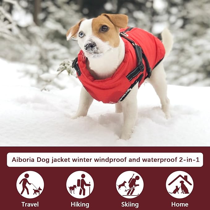 Aiboria Dog Coat for Winter Waterproof Windproof 2 in 1 Dogs Jackets Fleece Large Dog Vest Harness Winter Warm Pet Black 4XL