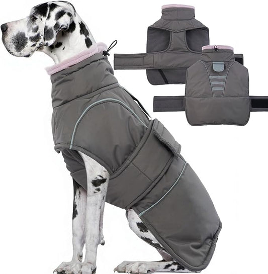 Dog Winter Coat for Small to Large Dogs(XS-XXXL)– Waterproof Windproof Fleece Lined Jacket with Reflective Trim,Pet Vest with Adjustable Buckles, Machine Washable Grey 3XL