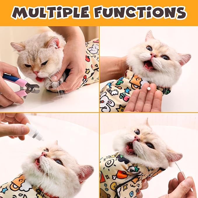 Cat Grooming Wrap, Self-Adherent Soft Cat Blanket to Wrap, Nail Clipping, Anti-Bite, Anti-Scratch, Anti-Escape Calming Wrap (Dalmatian Print, 0-3 lbs)