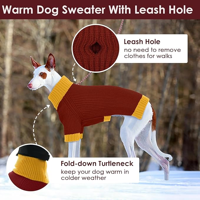 Dog Sweaters for Large Dogs XXXL, Warm Dog Sweater with Harness Hole, Christmas Pullover Sweaters for Dogs Boy Girl, Winter Turtleneck Pet Jumper for Doberman, Great Dane, Burgundy 4XL