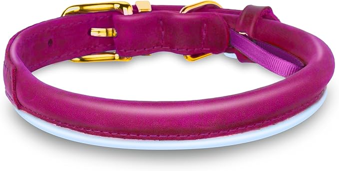 OOPSDOGGY Reflective Rolled Leather Dog Collar Adjustable Soft Padded Pet Collar for Small Medium Large Breed Dogs (Pink, M, 12"-15")