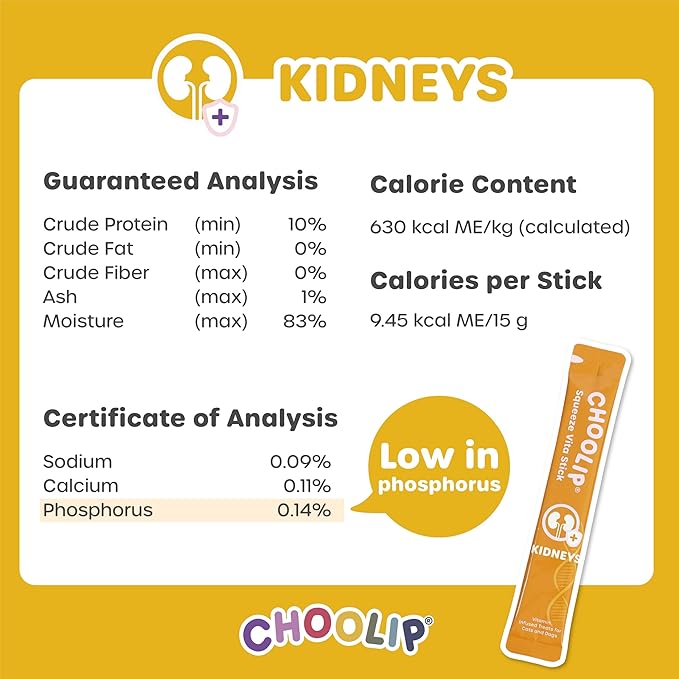 Choolip Squeeze Vita Stick Lickable Cat & Dog Treats – 14 Sticks (2×7 Value Bundle) Kidney Support, Creamy Grain-Free Puree with CoQ10, Omega 3 & Vitamin E for Hydration & Renal Health