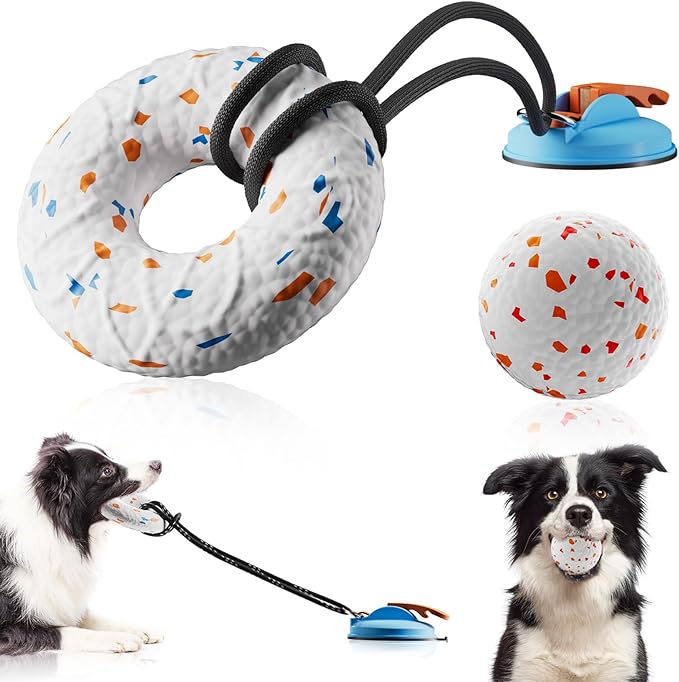 Aktor E-TPU Dog Balls, Interactive Dog Toys Tug of War, Teething Toys for Boredom to Keep Them Busy, Indestructible Dogs Toy for Dogs 2 Types (5 inch, Lemon-Blue)