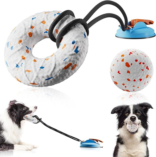 Aktor E-TPU Dog Balls, Interactive Dog Toys Tug of War, Teething Toys for Boredom to Keep Them Busy, Indestructible Dogs Toy for Dogs 2 Types (5 inch, Lemon-Blue)